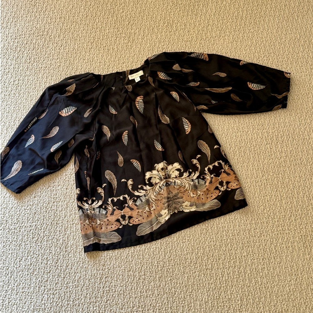 See u Soon Black Patterned Blouse with feather and baroque style edging